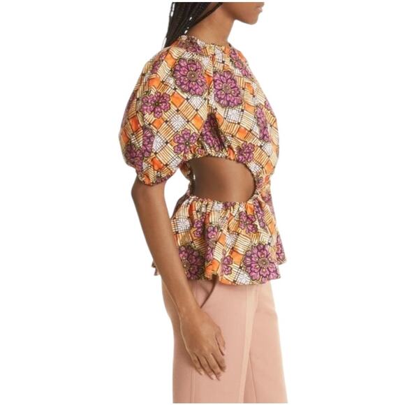 Autumn Adeigbo NWOT Ilona Floral Print Side Cutout Puff Sleeve Blouse Size 4 - Picture 3 of 12